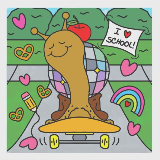 Cute Disco Snail Skateboards Back To School Vinyl シール (正面)