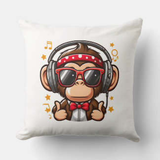Cute DJ Monkey with Headphones for Kids クッション