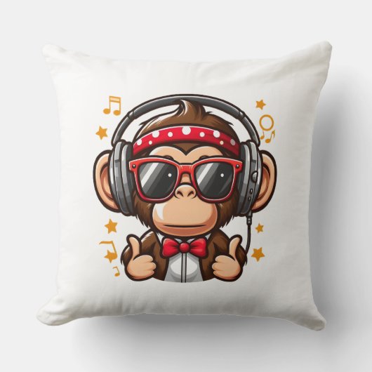 Cute DJ Monkey with Headphones for Kids クッション (正面)
