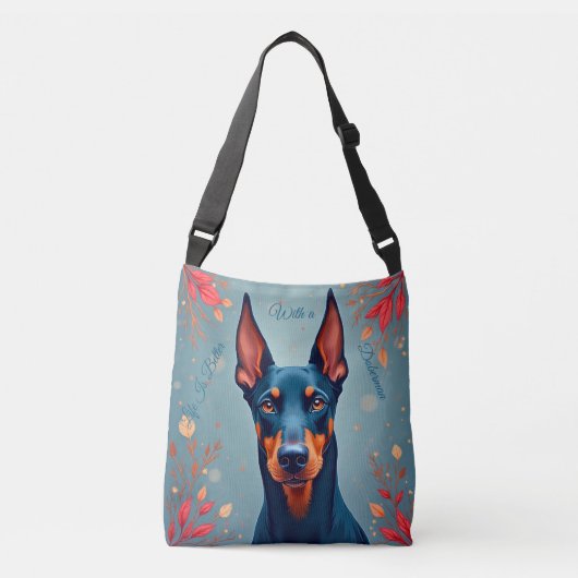 Cute Doberman Pinscher Tote Bag – Matching Pet Lov クロスボディバッグ (正面)