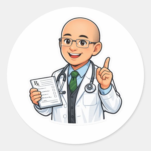 Cute doctor chibi sticker medical profession ラウンドシール (正面)