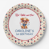 Cute Dog 4th Of July First Birthday ペーパープレート (正面)