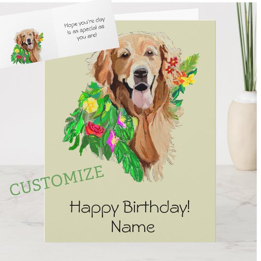 Cute Dog Amid Flowers Golden Retriever Birthday カード