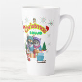 Cute dog and cat Christmas squad design  カフェラテマグ (右)