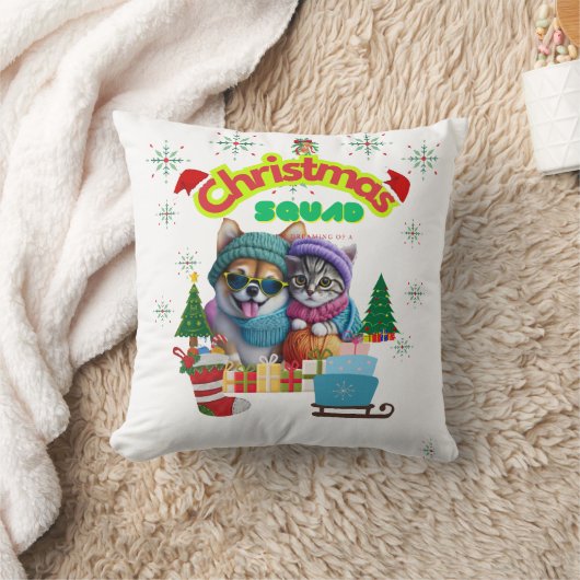 Cute dog and cat Christmas squad design  クッション (ブランケット)