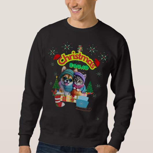 Cute dog and cat Christmas squad design  スウェットシャツ (正面)