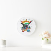 Cute dog and cat Christmas squad design  ラウンド壁時計 (ホーム)