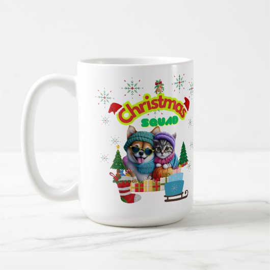 Cute dog and cat Christmas squad design Coffee Mu コーヒーマグカップ (左)