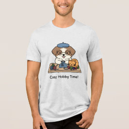 Cute Dog and Cat Knitting Together Graphic Design トライブレンドTシャツ