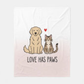 Cute Dog and Cat "Love Has Paws" Personalized Flee フリースブランケット (正面)