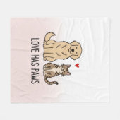 Cute Dog and Cat "Love Has Paws" Personalized Flee フリースブランケット (正面(横))