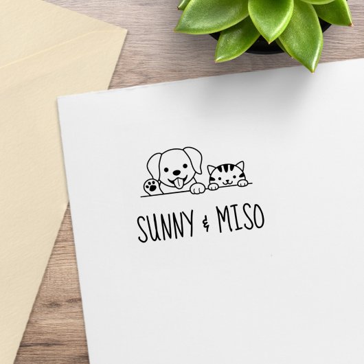 Cute Dog and Tabby Cat Custom Names ラバースタンプ