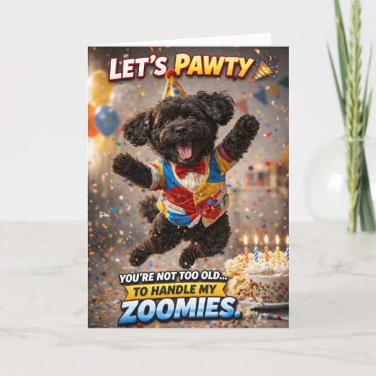 Cute Dog Birthday Card Funny Zoomies Cockapoo カード (正面)