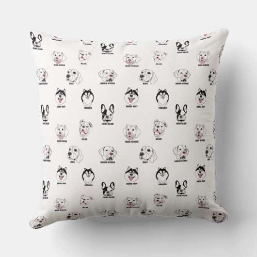 Cute Dog Breed Faces Pattern Throw Pillow クッション (裏面)
