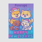 Cute Dog Christmas Pawlidays Blue Purple Kawaii 薄葉紙 (正面)