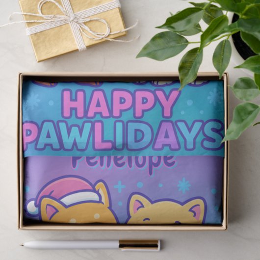 Cute Dog Christmas Pawlidays Blue Purple Kawaii 薄葉紙 (ギフト)