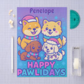 Cute Dog Christmas Pawlidays Blue Purple Kawaii 薄葉紙 (クラフト)