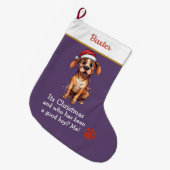 Cute Dog Christmas Stocking – with funny text ラージクリスマスストッキング (正面 (吊り時))