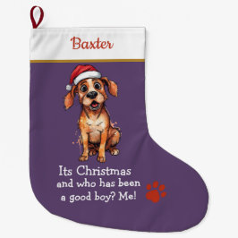 Cute Dog Christmas Stocking – with funny text ラージクリスマスストッキング