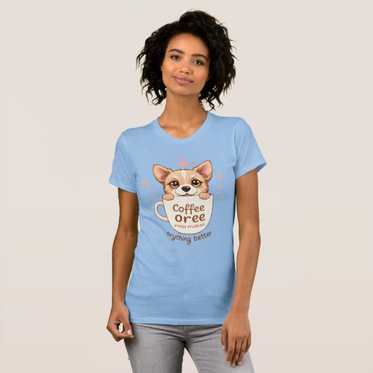 Cute Dog Coffee Addict Funny Caffeine Humor Tシャツ (正面フル)