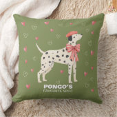 Cute Dog Dalmatian Bow Heart Sage Throw Pillow クッション (ブランケット)