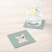 Cute Dog, Dusty Blue スクエアペーパーコースター (インサイチュ)