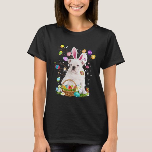Cute Dog English Bulldog  Easter Day Egg Hunting Tシャツ (正面)