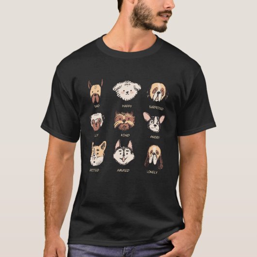 Cute Dog Faces  Pug Frenchie Husky Boxer Terrier Tシャツ (正面)