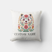 Cute Dog Floral Personalized Pillow クッション (正面)