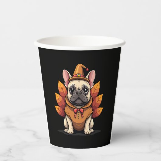 Cute Dog Frenchie Thanksgiving Kids Teen Girl Boy  紙コップ (正面)