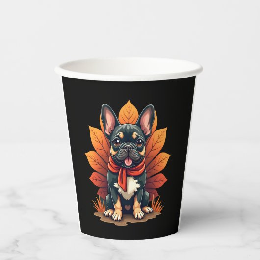 Cute Dog Frenchie Thanksgiving Kids Teen Girl Boy  紙コップ (正面)