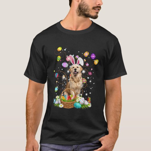 Cute Dog Golden Retriever  Easter Day Egg Hunting Tシャツ (正面)