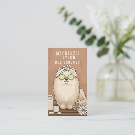Cute Dog Groomer Personalized Spa Style 名刺 (スタンド正面)