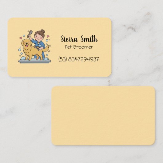 Cute Dog Groomer Yellow Golden Retriever Pet Work 名刺 (正面/裏面)