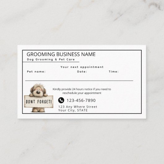 Cute Dog Grooming Modern Fun Appointment Card 名刺 (裏面)