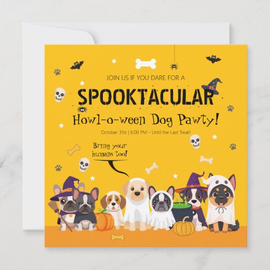 Cute Dog Halloween Party | Pet Costume Howl-o-Ween 招待状 (正面)