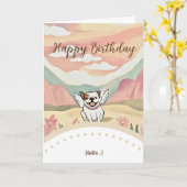 cute dog happy birthday カード (黄色い花)
