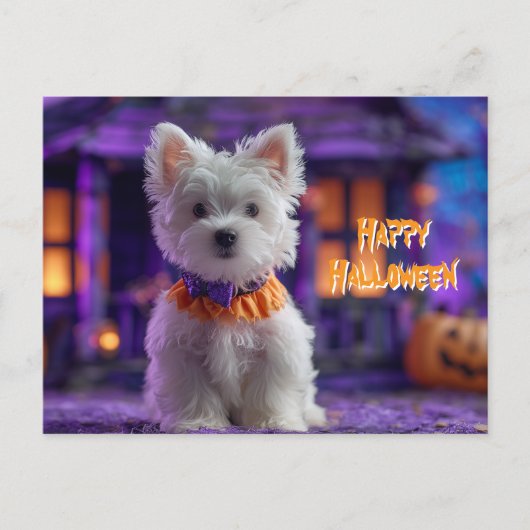 Cute Dog Happy Halloween Haunted House ポストカード (正面)