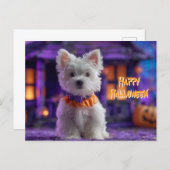 Cute Dog Happy Halloween Haunted House ポストカード (正面/裏面)