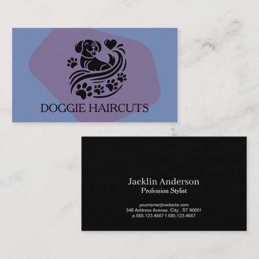 Cute Dog Heart Paws Logo | Groomer 名刺 (正面/裏面)
