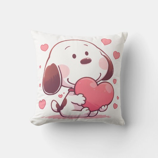 Cute Dog Holding Pink Heart クッション (正面)