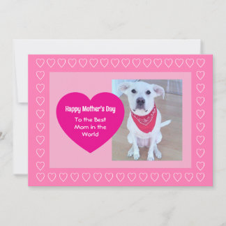 Cute Dog Hot Pink One Photo Heart Mother's Day シーズンカード