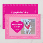 Cute Dog Hot Pink One Photo Heart Mother's Day シーズンカード (正面/裏面)