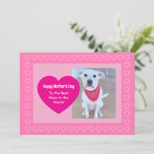Cute Dog Hot Pink One Photo Heart Mother's Day シーズンカード (スタンド正面)