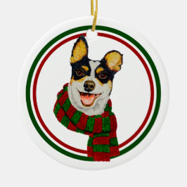 Cute Dog In Scarf Ceramic Circle Ornament セラミックオーナメント
