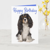 Cute Dog King Charles Cavalier Spaniel Birthday カード (黄色い花)
