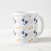 Cute Dog Lover Paw Prints ジャンボコーヒーマグカップ (正面右)