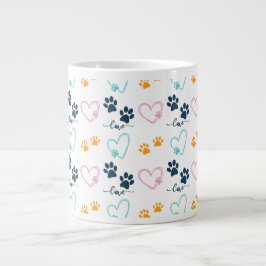 Cute Dog Lover Paw Prints ジャンボコーヒーマグカップ