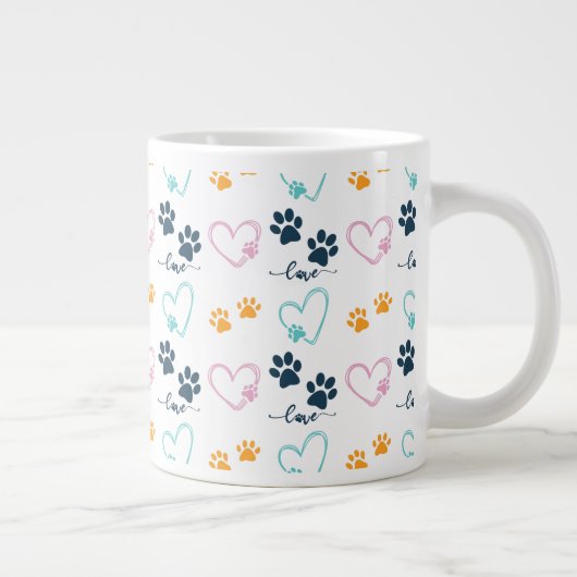 Cute Dog Lover Paw Prints ジャンボコーヒーマグカップ (右)