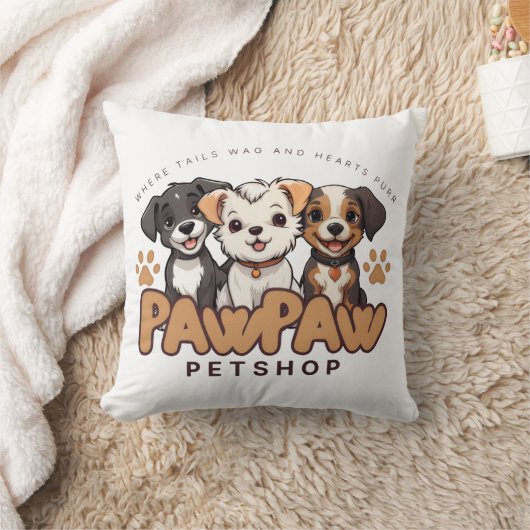 Cute Dog Lovers "Paw Paw Pet Shop" Throw Pillow クッション (ブランケット)